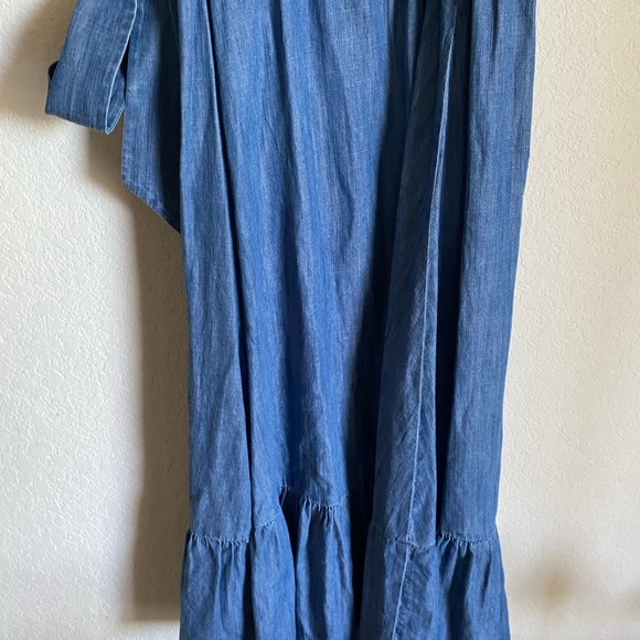 J.Crew Grand Lily Drapey Chambray Denim Blue Wrap Ruffle Hem Midi Dress 4 - Picture 16 of 16